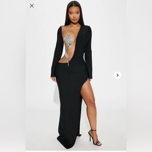 Fashion Nova Black Maxi Dress with Silver Detail